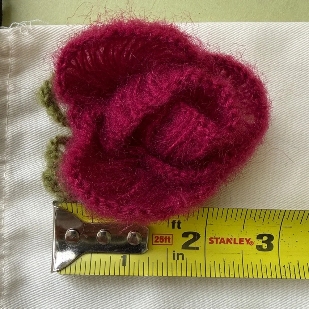 Handcrafted Fuzzy Burgundy Flower Brooch